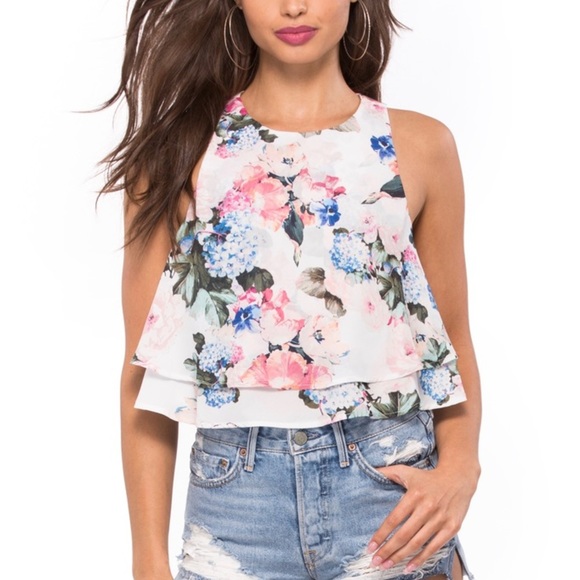 NWT Show Me Your Mumu The King Crop Top | Floral Flowy Tiered Top size Small - Picture 3 of 6